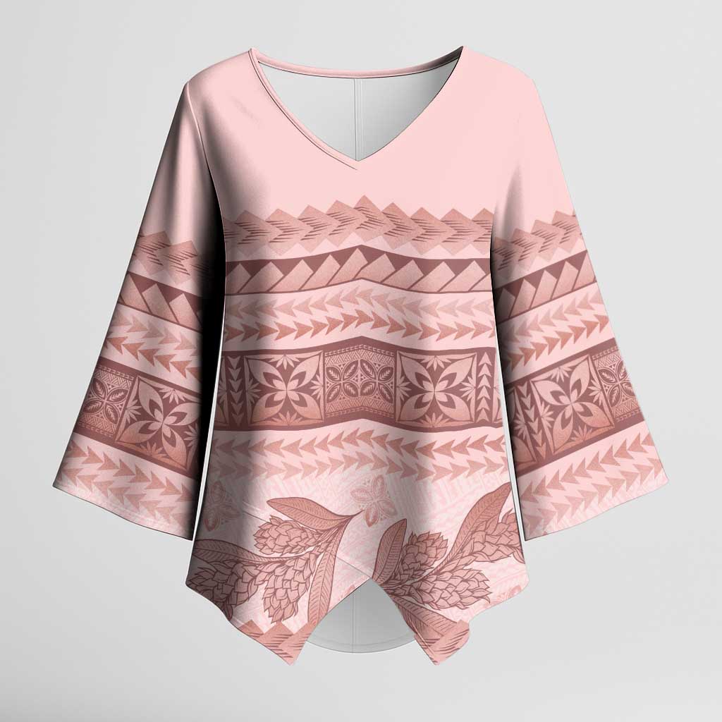 Pastel Pink Samoa Siapo Teuila Flowers Kimono Sleeve Blouse