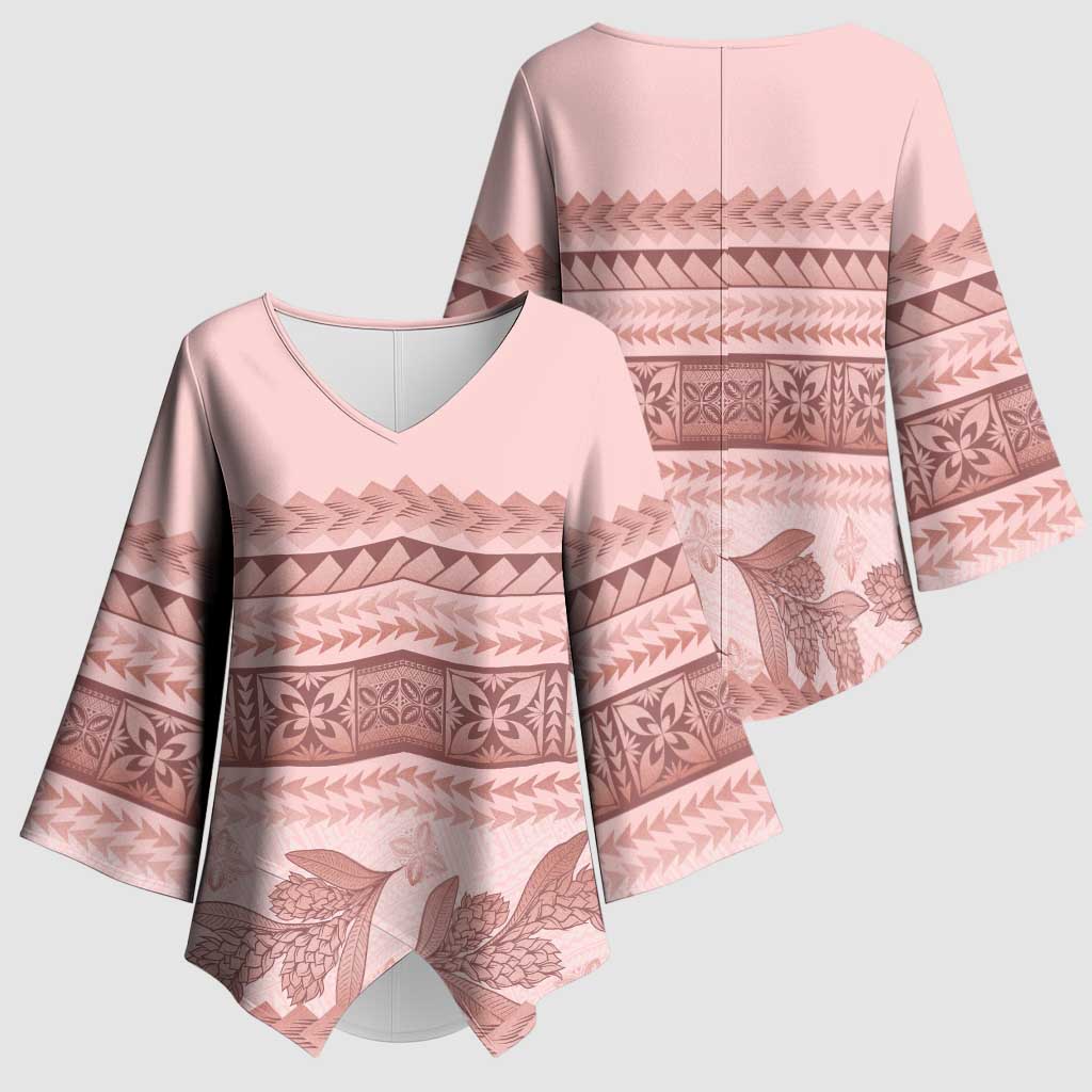 Pastel Pink Samoa Siapo Teuila Flowers Kimono Sleeve Blouse
