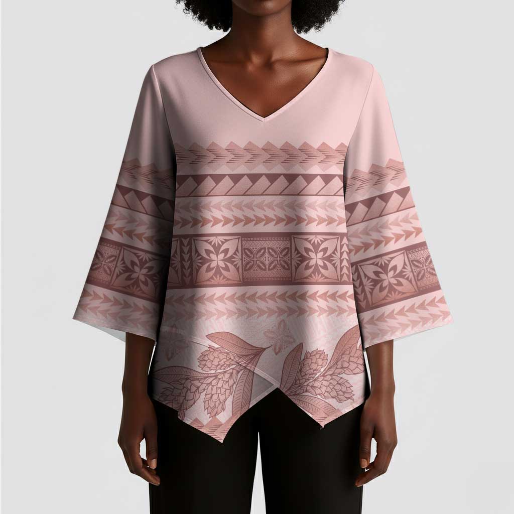 Pastel Pink Samoa Siapo Teuila Flowers Kimono Sleeve Blouse
