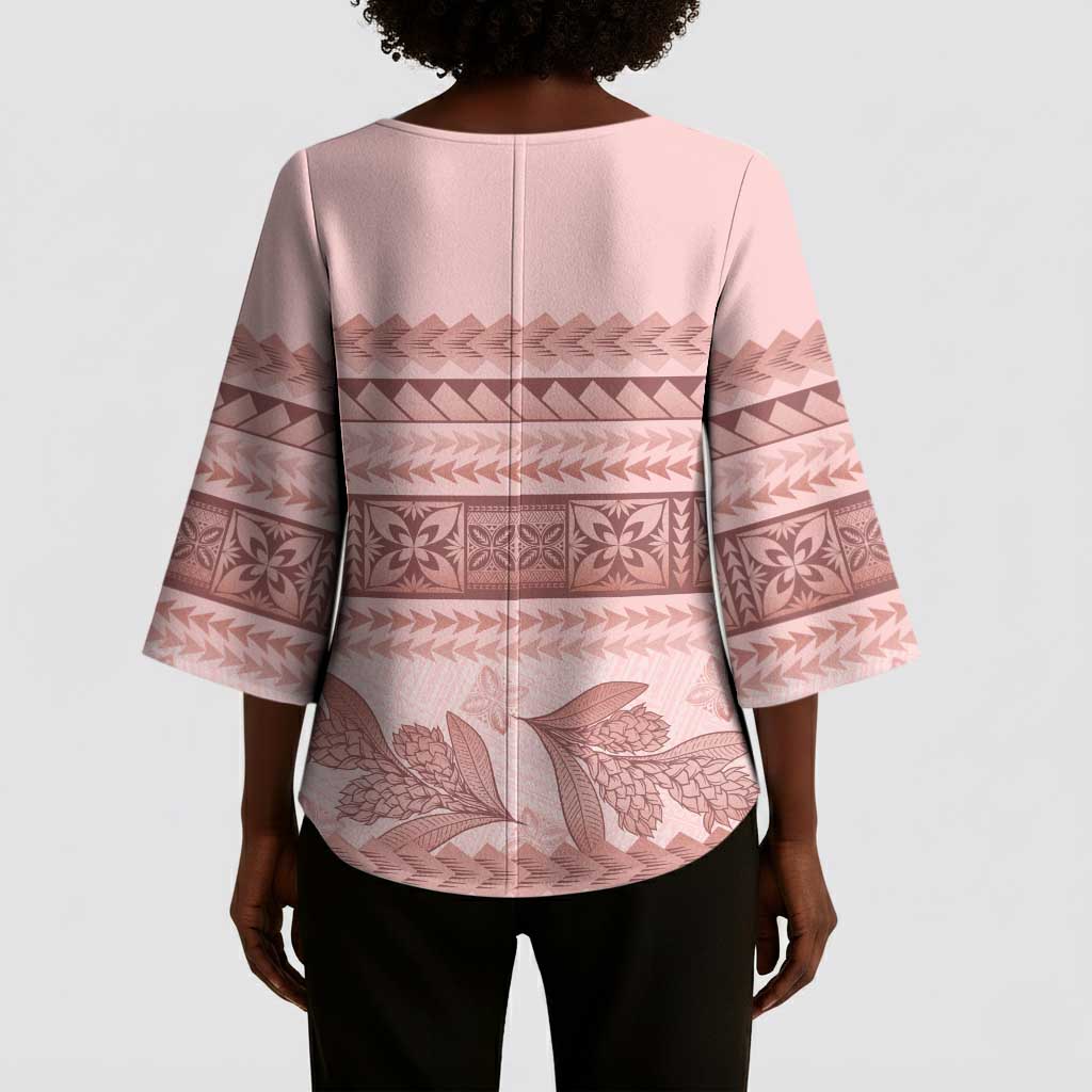 Pastel Pink Samoa Siapo Teuila Flowers Kimono Sleeve Blouse