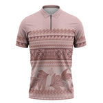Pastel Pink Samoa Siapo Teuila Flowers Zipper Polo Shirt