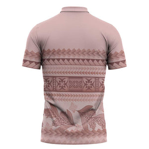 Pastel Pink Samoa Siapo Teuila Flowers Zipper Polo Shirt