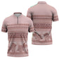 Pastel Pink Samoa Siapo Teuila Flowers Zipper Polo Shirt