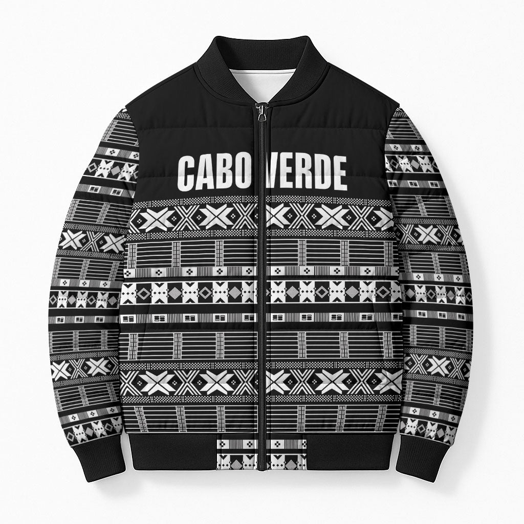 Pano De Terra Motifs Cabo Verde Bomber Puffer Jacket Black Color