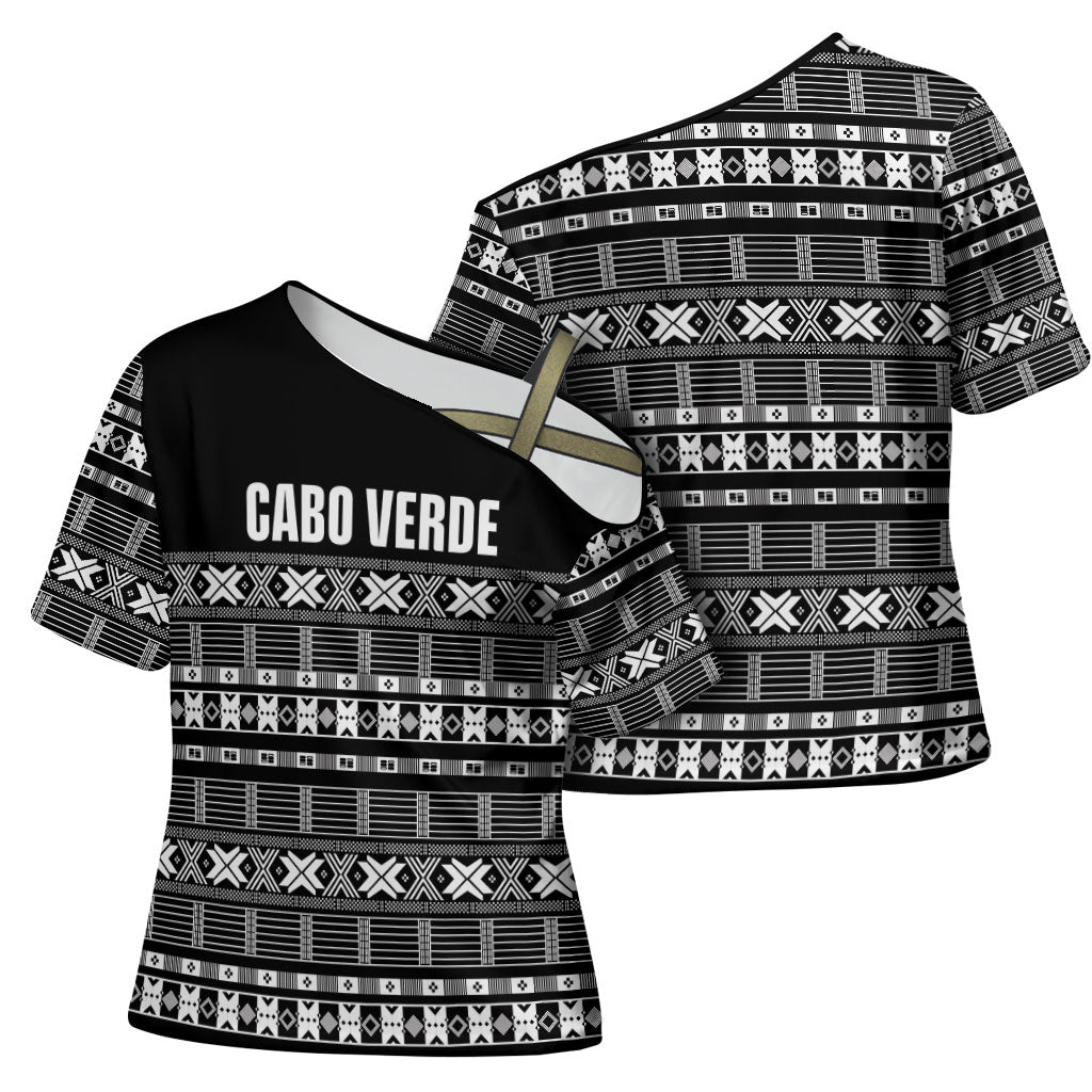 Pano De Terra Motifs Cabo Verde Cross Shoulder Shirt Black Color