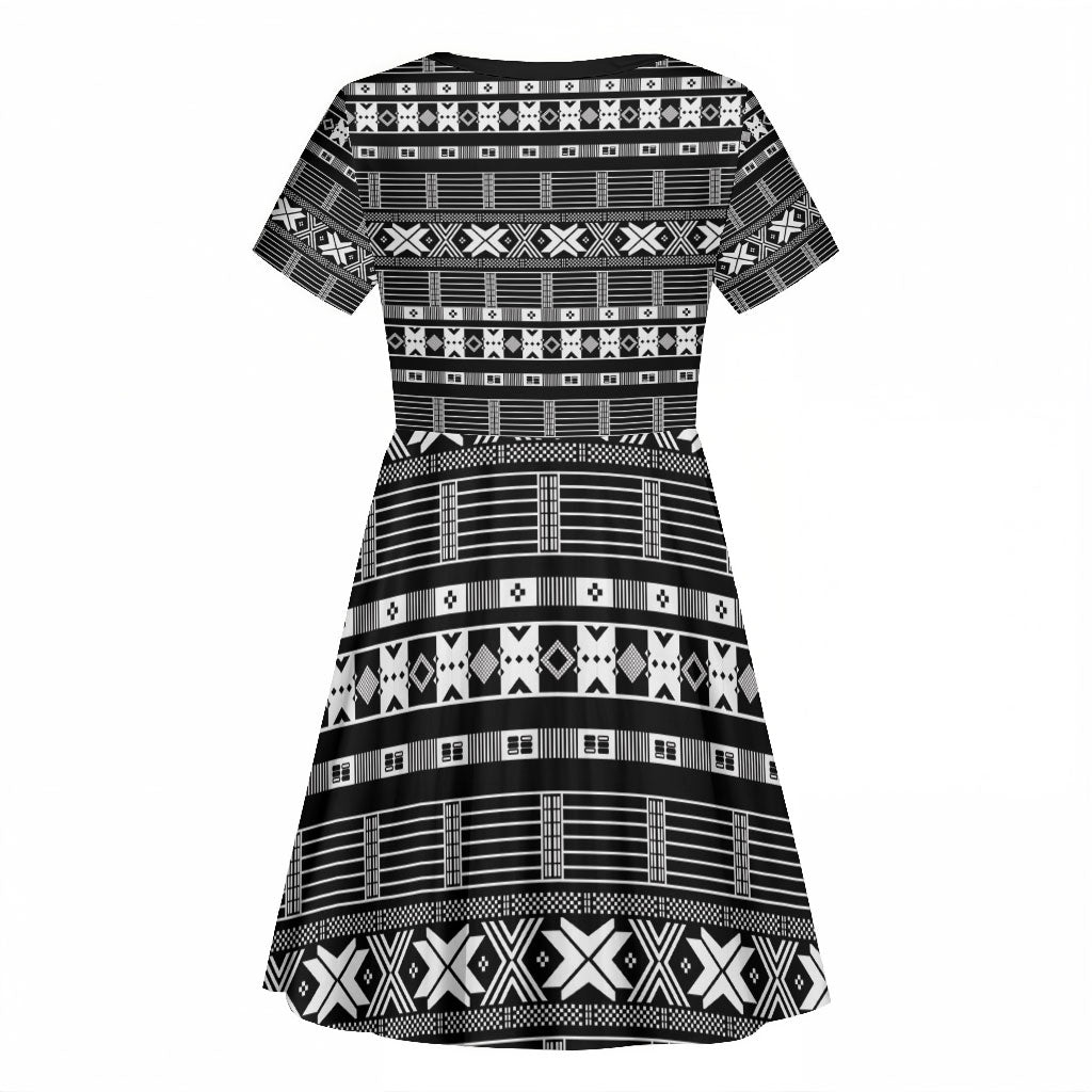 Pano De Terra Motifs Cabo Verde Kid Short Sleeve Dress Black Color