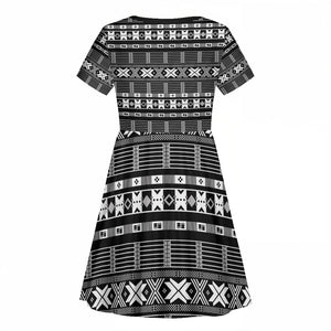 Pano De Terra Motifs Cabo Verde Kid Short Sleeve Dress Black Color
