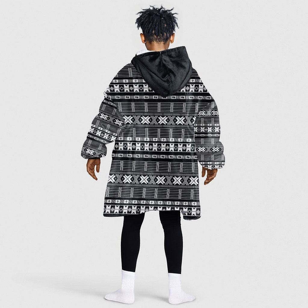 Pano De Terra Motifs Cabo Verde Kid Wearable Blanket Hoodie Black Color