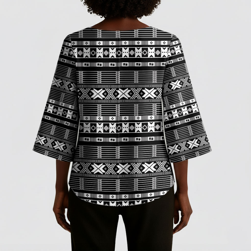 Pano De Terra Motifs Cabo Verde Kimono Sleeve Blouse Black Color