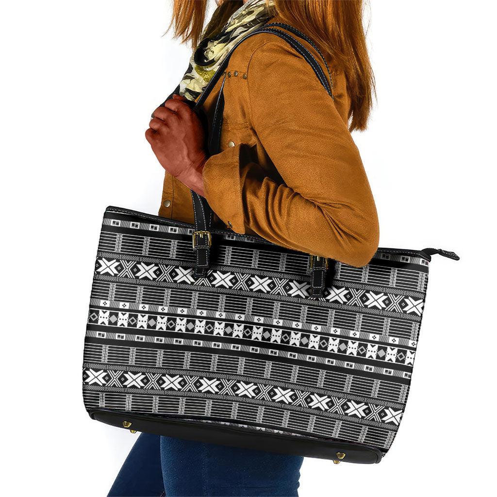 Pano De Terra Motifs Cabo Verde Leather Tote Bag Black Color