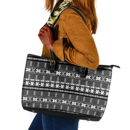 Pano De Terra Motifs Cabo Verde Leather Tote Bag Black Color