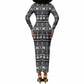Pano De Terra Motifs Cabo Verde Long Sleeve Bodycon Dress Black Color