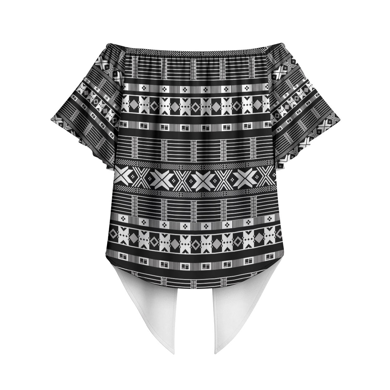 Pano De Terra Motifs Cabo Verde Off Shoulder Wrap Waist Top Black Color