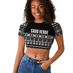 Pano De Terra Motifs Cabo Verde Raglan Cropped T shirt Black Color