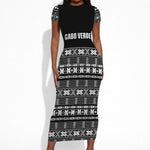 Pano De Terra Motifs Cabo Verde Short Sleeve Bodycon Dress Black Color