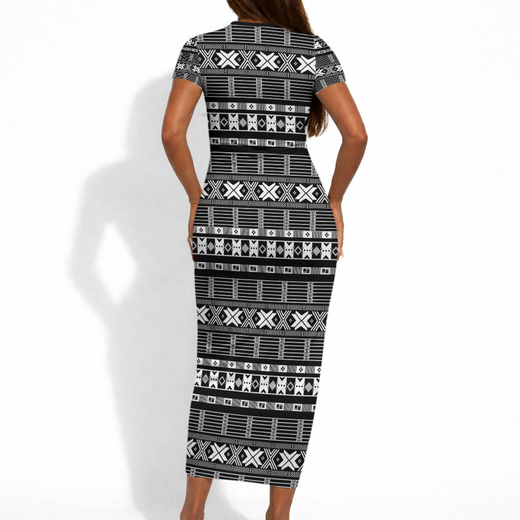 Pano De Terra Motifs Cabo Verde Short Sleeve Bodycon Dress Black Color