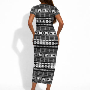 Pano De Terra Motifs Cabo Verde Short Sleeve Bodycon Dress Black Color