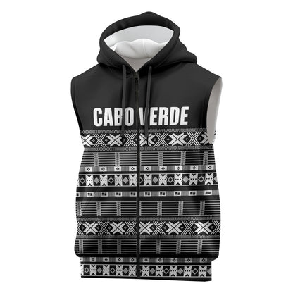 Pano De Terra Motifs Cabo Verde Sleeveless Zip Hoodie Black Color