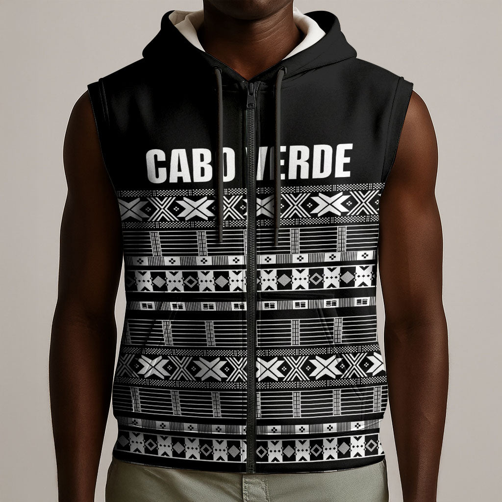 Pano De Terra Motifs Cabo Verde Sleeveless Zip Hoodie Black Color