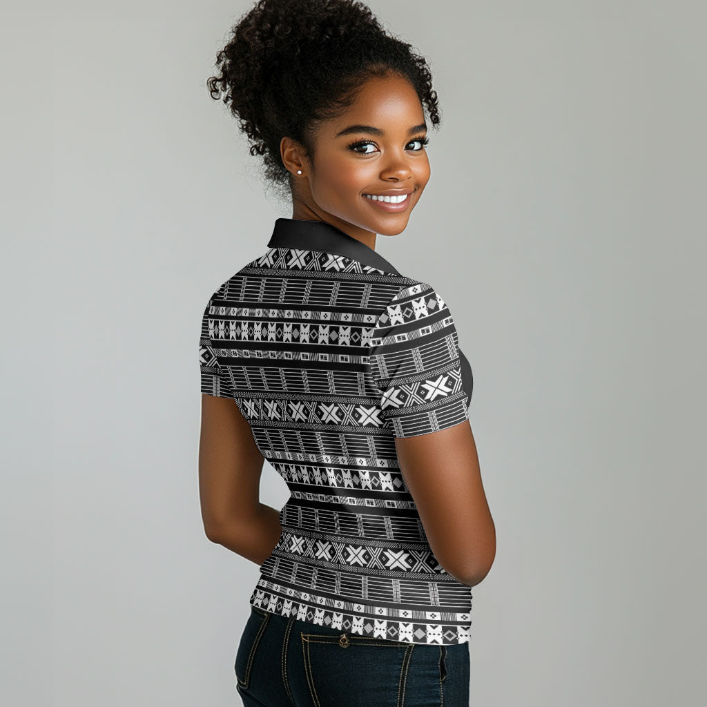 Pano De Terra Motifs Cabo Verde Women Polo Shirt Black Color