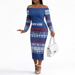 Pano De Terra Motifs Cabo Verde Off The Shoulder Long Sleeve Dress Flag Color