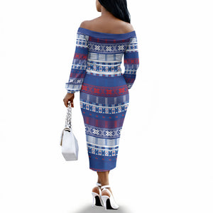 Pano De Terra Motifs Cabo Verde Off The Shoulder Long Sleeve Dress Flag Color