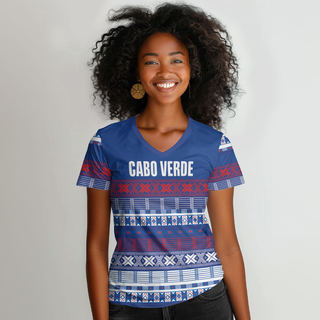 Pano De Terra Motifs Cabo Verde Women V-Neck T-Shirt Flag Color