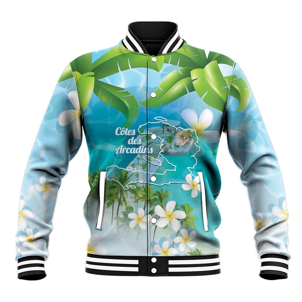 Afro Haiti Cotes des Arcadins Baseball Jacket Ayiti Map With Royal Palm Plumeria - African Pride