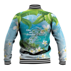 Afro Haiti Cotes des Arcadins Baseball Jacket Ayiti Map With Royal Palm Plumeria - African Pride