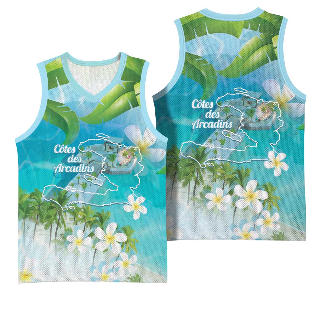 Afro Haiti Cotes des Arcadins Basketball Jersey Ayiti Map With Royal Palm Plumeria - African Pride
