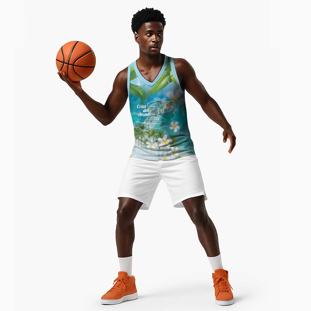Afro Haiti Cotes des Arcadins Basketball Jersey Ayiti Map With Royal Palm Plumeria - African Pride