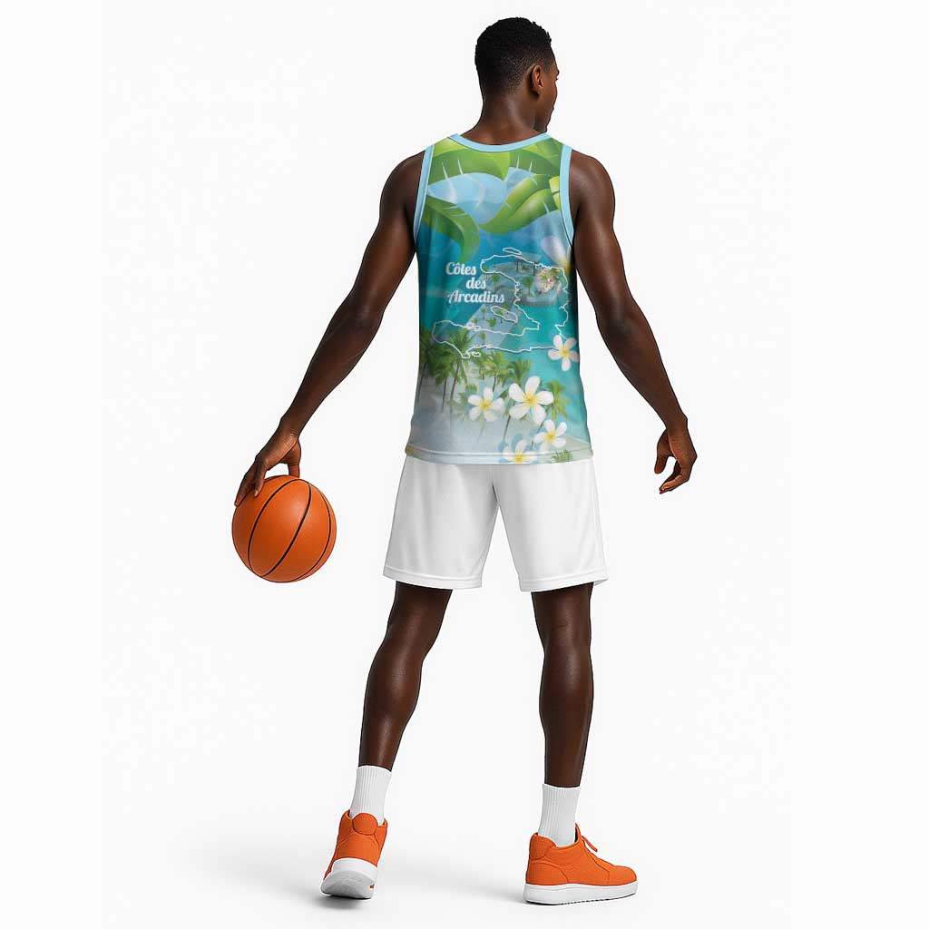 Afro Haiti Cotes des Arcadins Basketball Jersey Ayiti Map With Royal Palm Plumeria - African Pride