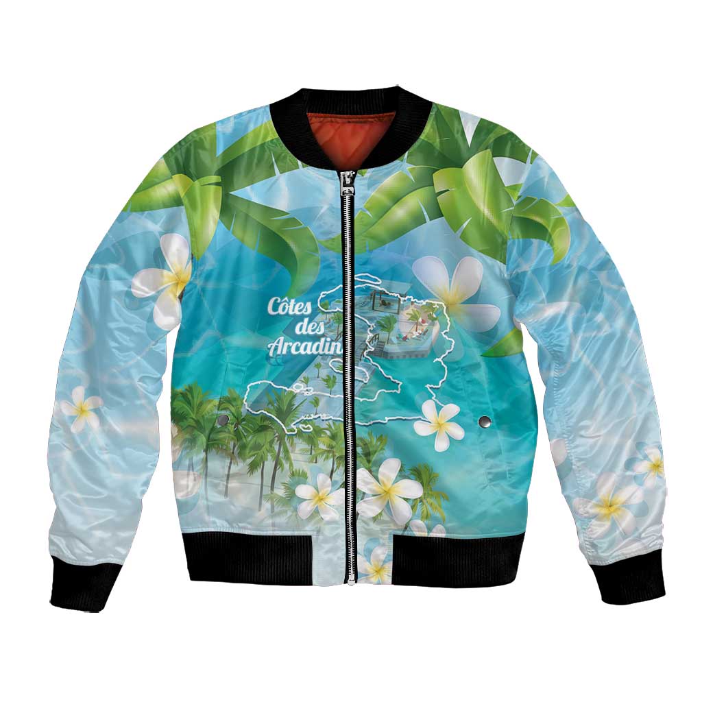 Afro Haiti Cotes des Arcadins Bomber Jacket Ayiti Map With Royal Palm Plumeria - African Pride