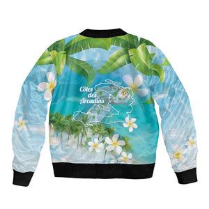 Afro Haiti Cotes des Arcadins Bomber Jacket Ayiti Map With Royal Palm Plumeria - African Pride