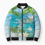 Afro Haiti Cotes des Arcadins Bomber Puffer Jacket Ayiti Map With Royal Palm Plumeria - African Pride
