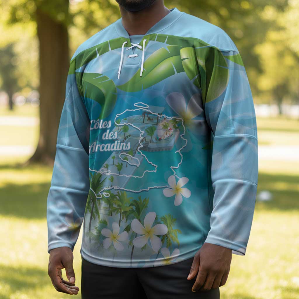 Afro Haiti Cotes des Arcadins Hockey Jersey Ayiti Map With Royal Palm Plumeria - African Pride