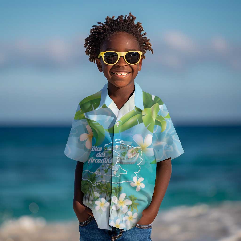Afro Haiti Cotes des Arcadins Kid Hawaiian Shirt Ayiti Map With Royal Palm Plumeria - African Pride