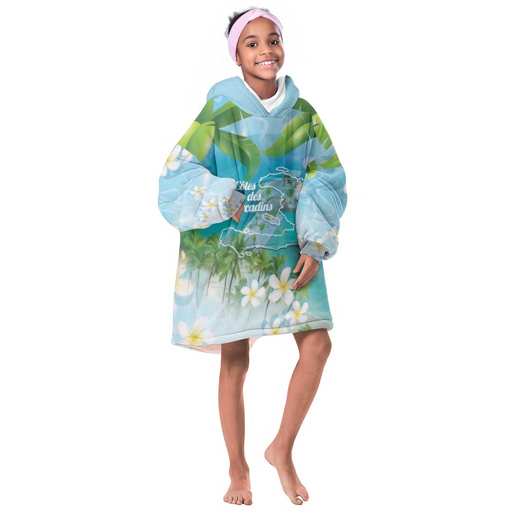 Afro Haiti Cotes des Arcadins Kid Wearable Blanket Hoodie Ayiti Map With Royal Palm Plumeria - African Pride