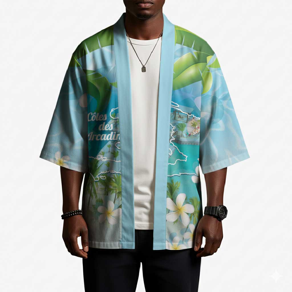 Afro Haiti Cotes des Arcadins Kimono Ayiti Map With Royal Palm Plumeria - African Pride