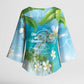 Afro Haiti Cotes des Arcadins Kimono Sleeve Blouse Ayiti Map With Royal Palm Plumeria - African Pride