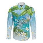 Afro Haiti Cotes des Arcadins Long Sleeve Button Shirt Ayiti Map With Royal Palm Plumeria - African Pride