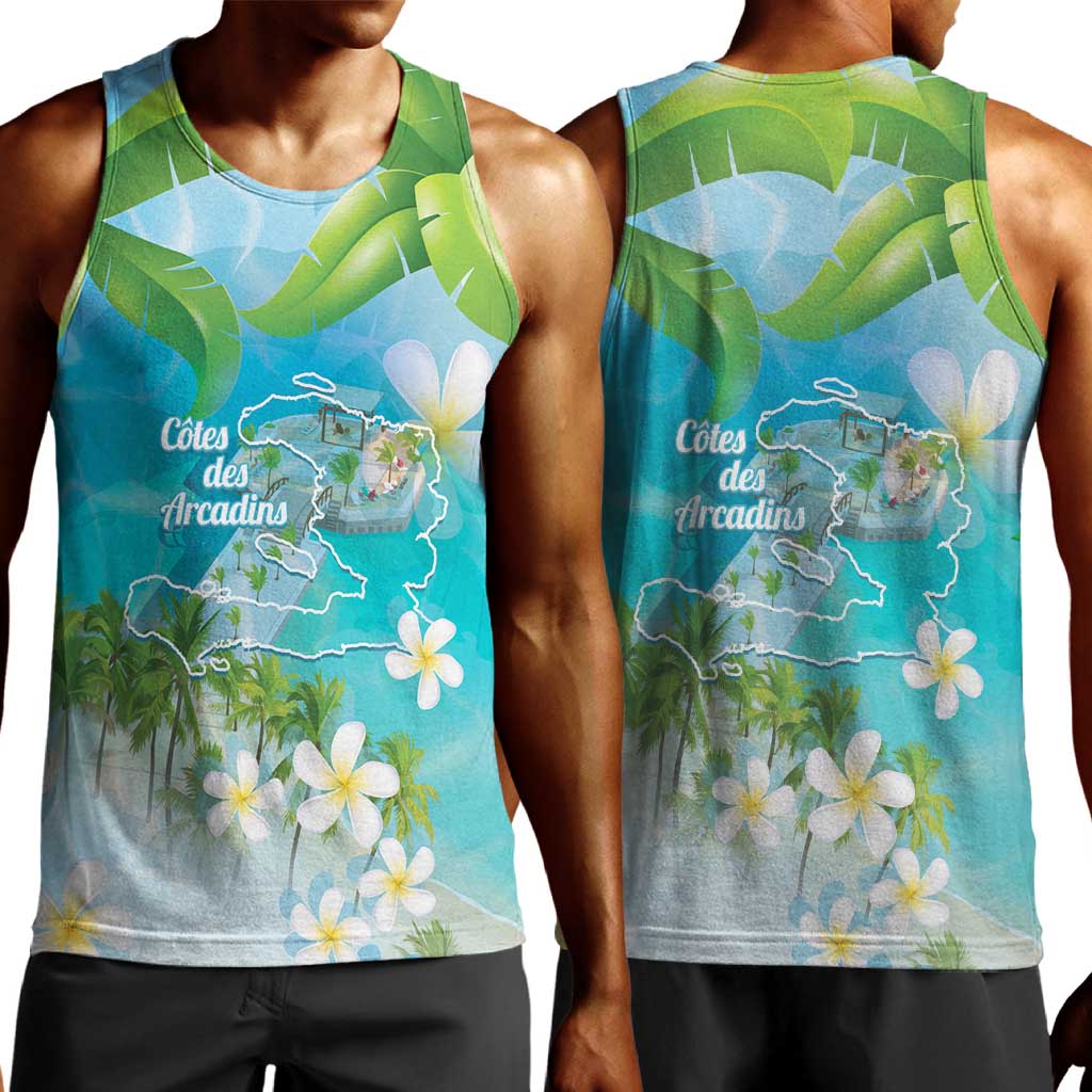 Afro Haiti Cotes des Arcadins Men Tank Top Ayiti Map With Royal Palm Plumeria - African Pride