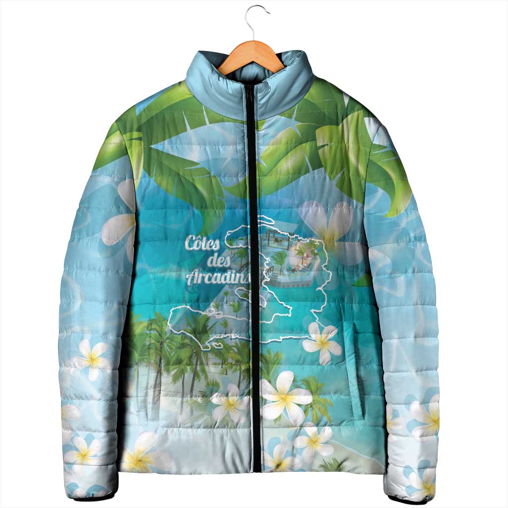 Afro Haiti Cotes des Arcadins Padded Jacket Ayiti Map With Royal Palm Plumeria - African Pride
