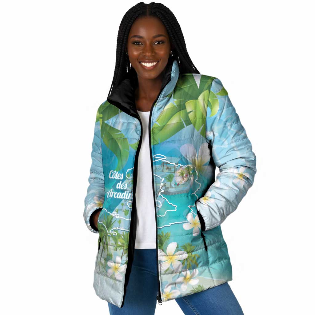 Afro Haiti Cotes des Arcadins Padded Jacket Ayiti Map With Royal Palm Plumeria - African Pride