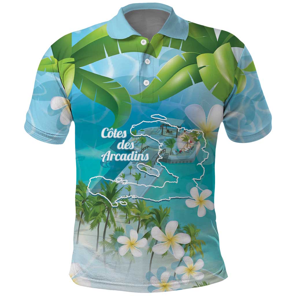 Afro Haiti Cotes des Arcadins Polo Shirt Ayiti Map With Royal Palm Plumeria - African Pride