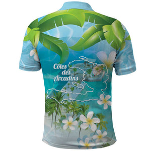 Afro Haiti Cotes des Arcadins Polo Shirt Ayiti Map With Royal Palm Plumeria - African Pride