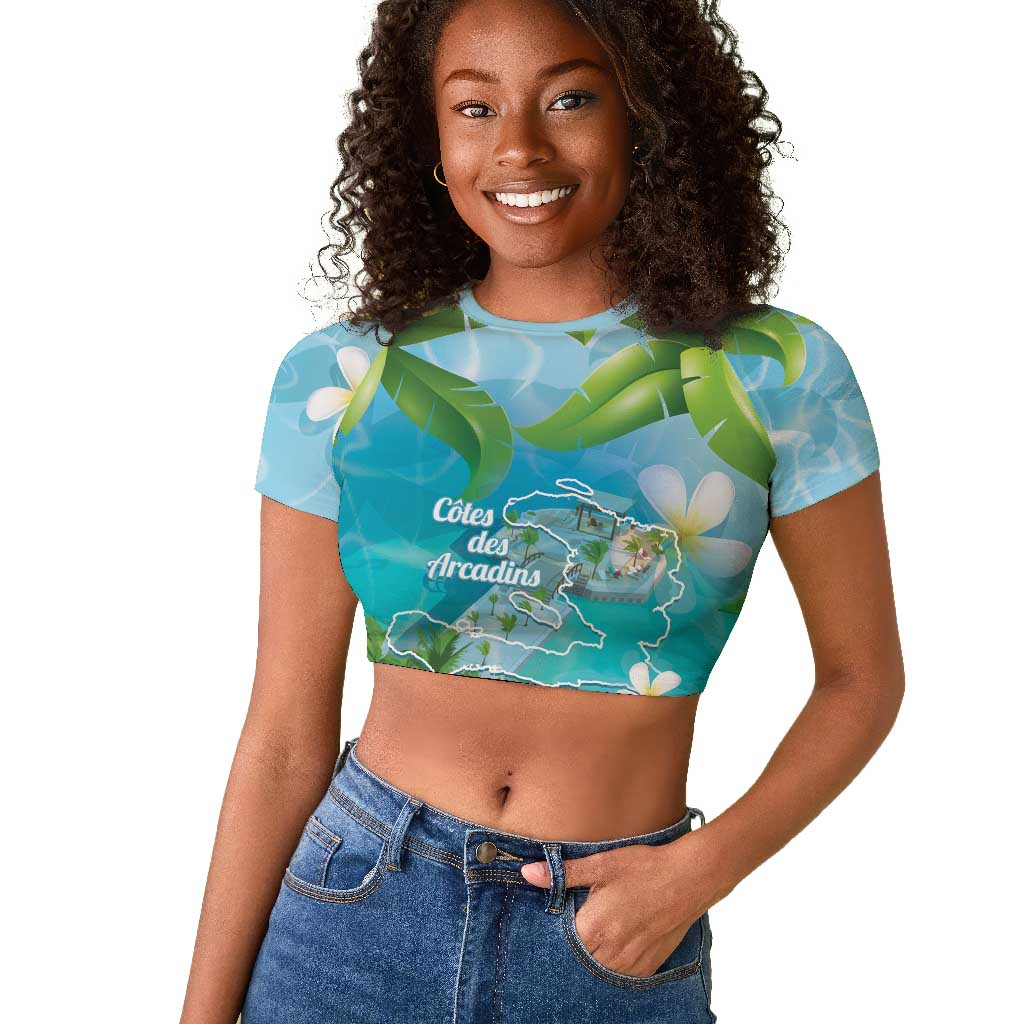 Afro Haiti Cotes des Arcadins Raglan Cropped T shirt Ayiti Map With Royal Palm Plumeria - African Pride