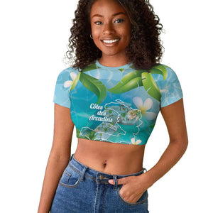 Afro Haiti Cotes des Arcadins Raglan Cropped T shirt Ayiti Map With Royal Palm Plumeria - African Pride