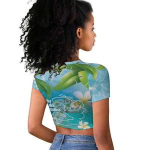 Afro Haiti Cotes des Arcadins Raglan Cropped T shirt Ayiti Map With Royal Palm Plumeria - African Pride