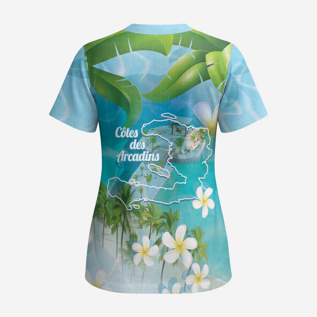 Afro Haiti Cotes des Arcadins Scrub Top Ayiti Map With Royal Palm Plumeria - African Pride